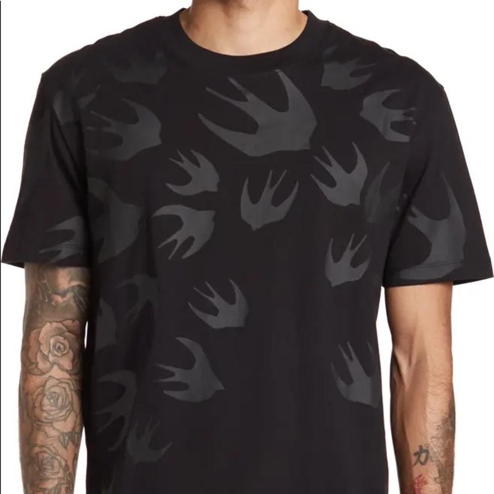 Alexander McQueen Bird Print Dropped Shoulder Tee